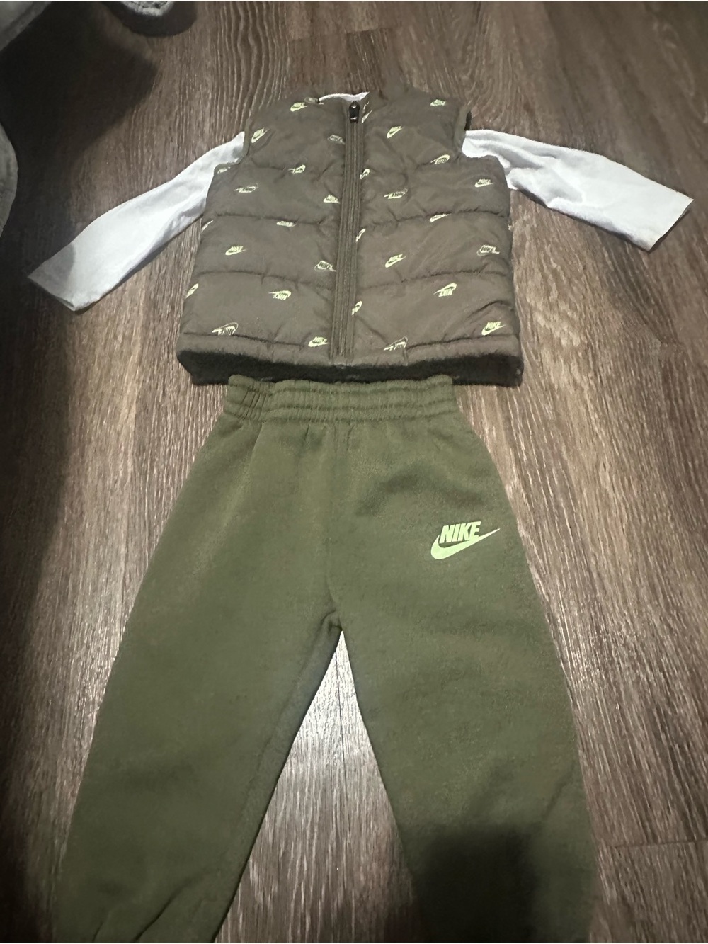 Nike Olive Green Kids Sweatpants with Neon Logo